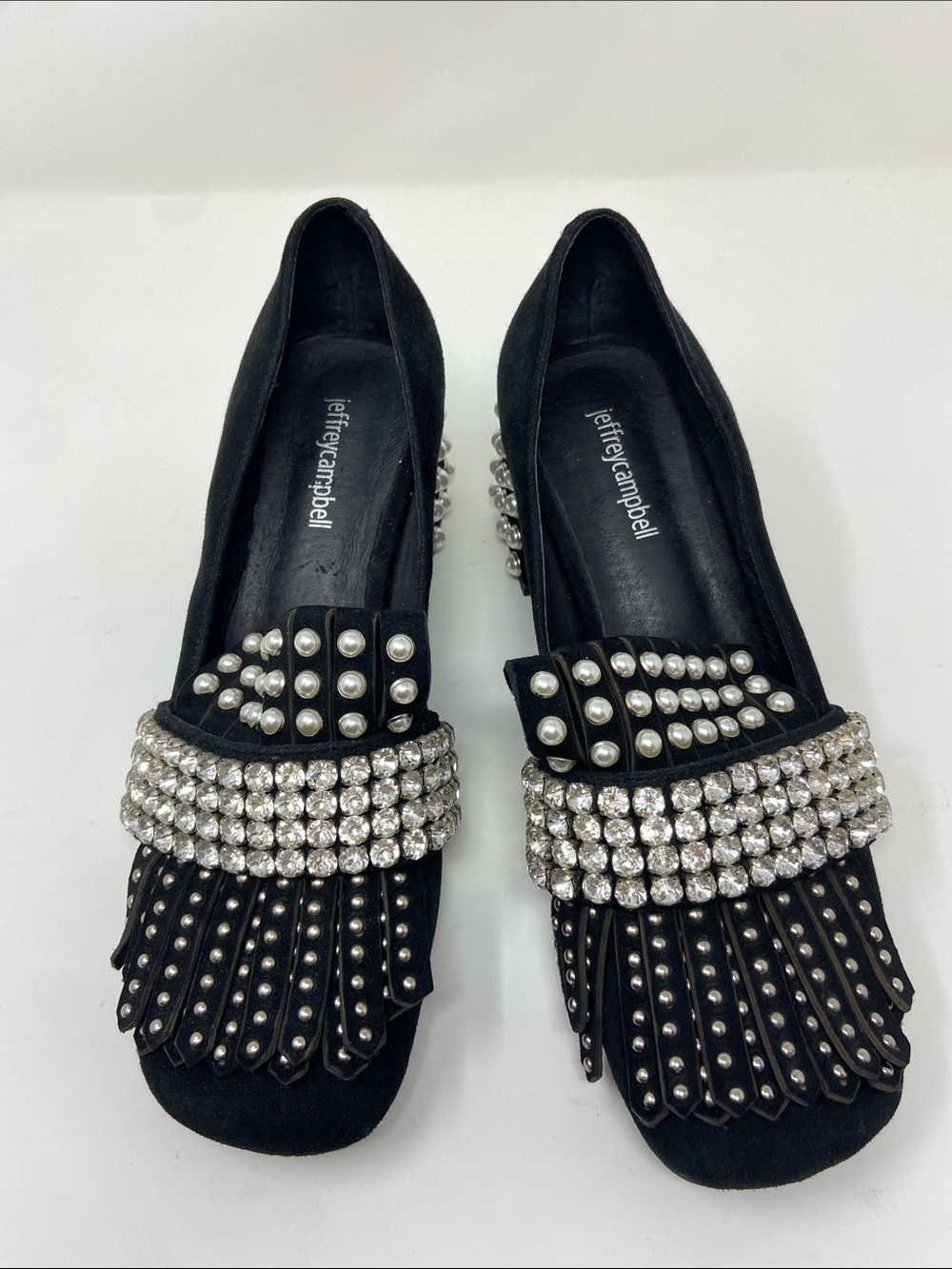 Jeffrey Campbell Black Embellished Pearl & Studded Block Heel Loafer size 10 - Picture 10 of 10